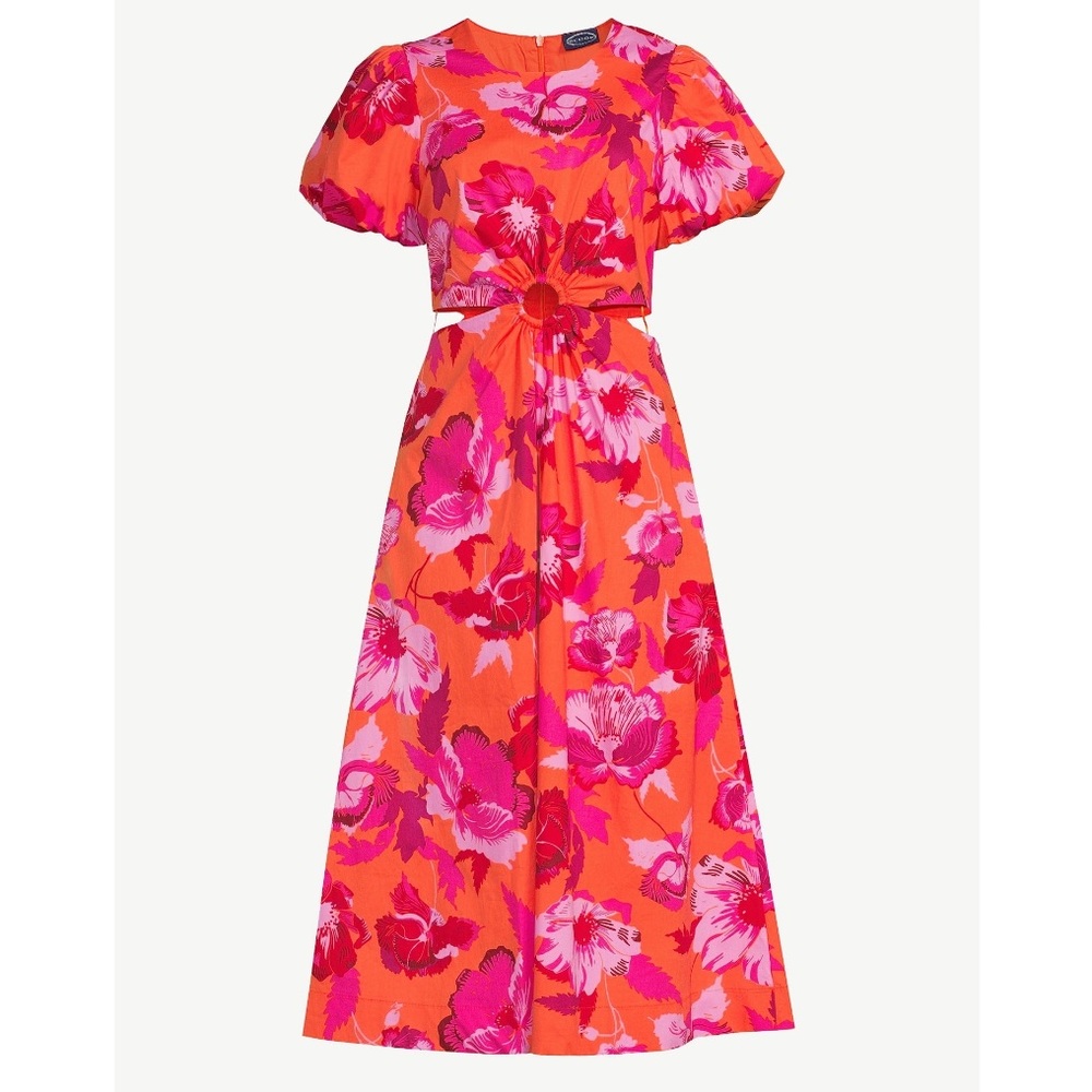 NWT SCOOP Women’s cut out Midi Dress with puff sleeves, size L.